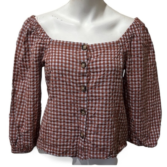 Madewell Tops - Madewell Off Shoulder Checkered Button-Up Blouse. Size 2